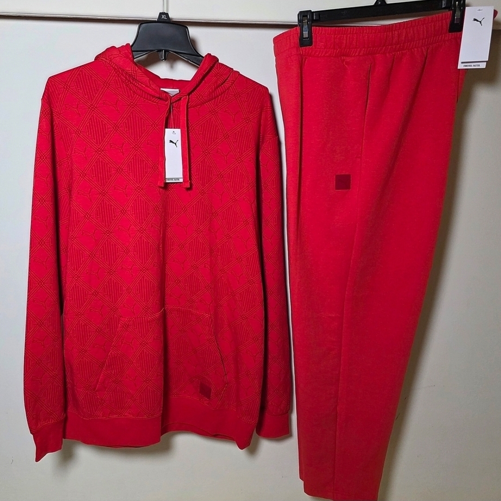 Puma Logo Red Hoodie and Sweatpants Set